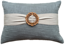Load image into Gallery viewer, Sage cushion which is perfect for classic style home. Featuring natural sash detail and rattan buckle. 100% cotton lumbar black cushion. Sage Cushion covers 35x50 - Lumbar pillows
