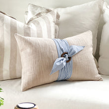 Load image into Gallery viewer, versatile Natural colour Cushions with Timber Buckle can be used in a coastal style bedroom or a Hamptons style interior. 50x50 cushion cover.
